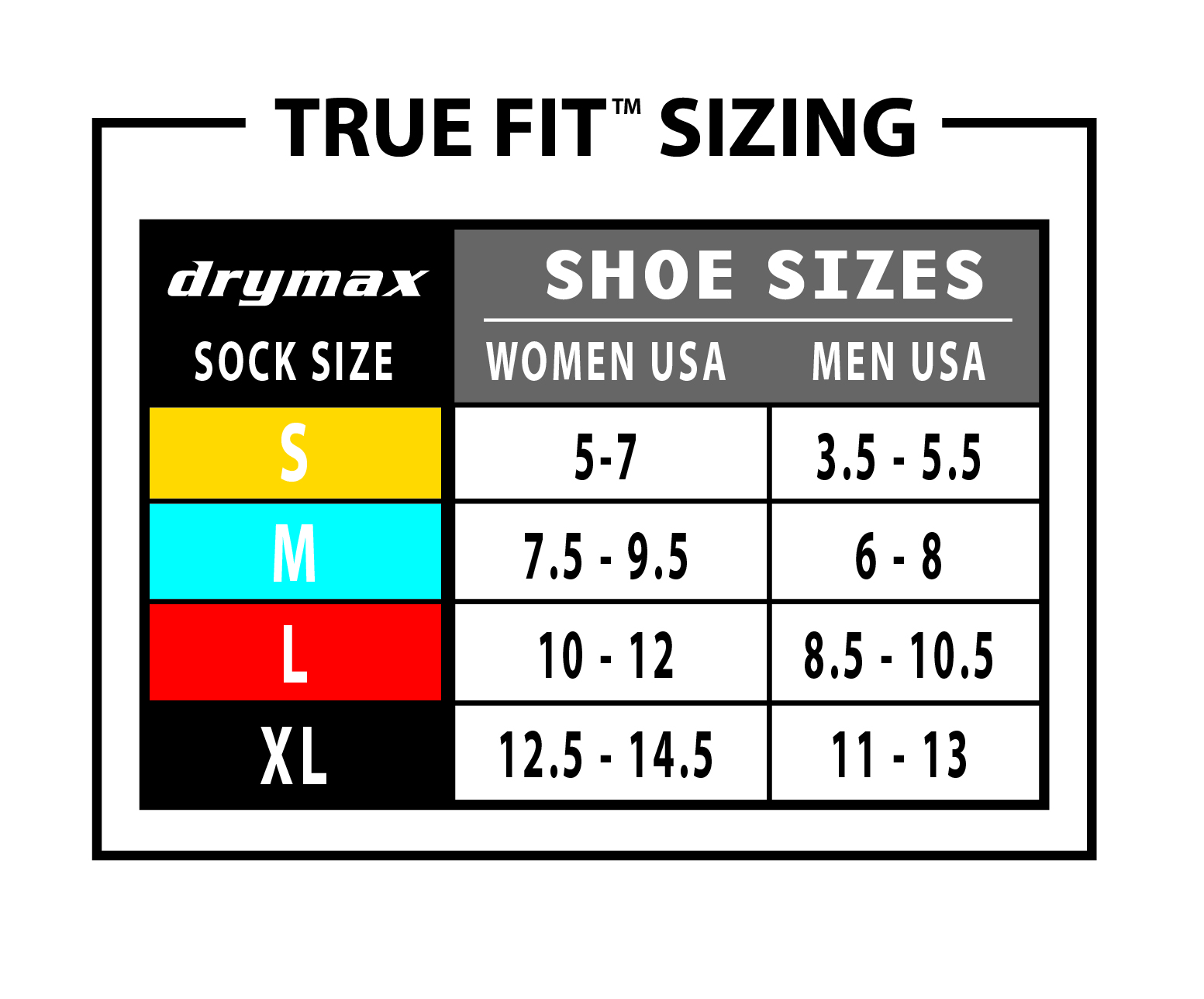 Drymax Socks Size Chart